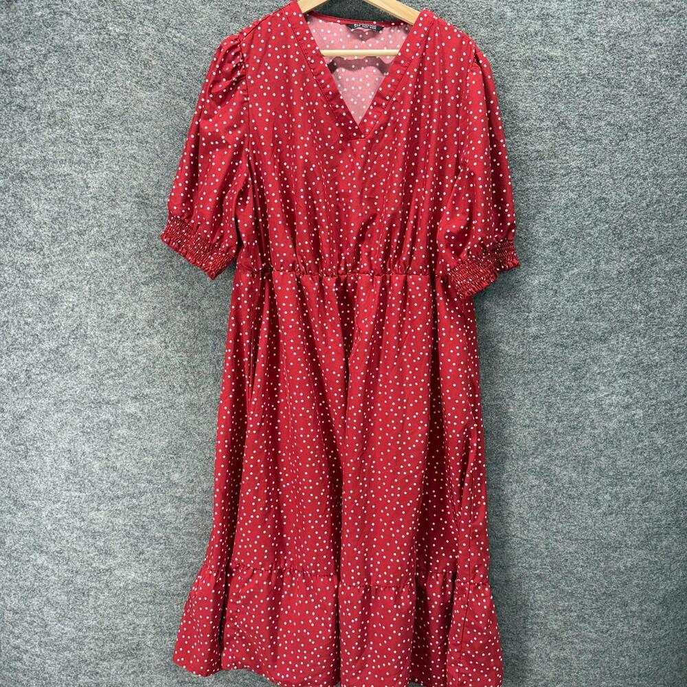 Bloomchic Dress Women 10 Red Polka Dot Shift Midi V-Neck Shorts Sleeve Casual